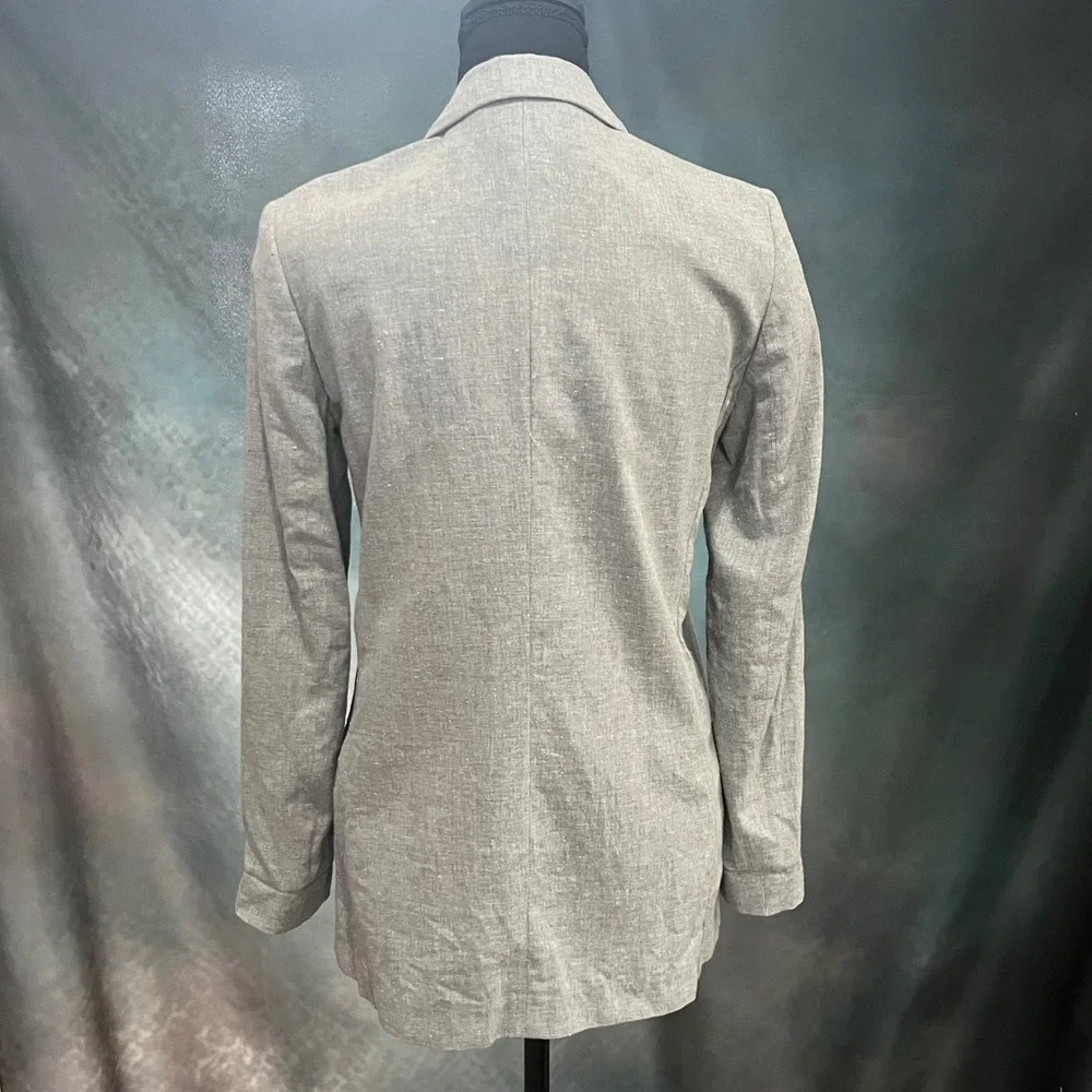 Massimo Dutti Grey Herringbone Silk Blend Open Front Blazer Jacket Size‎ 4